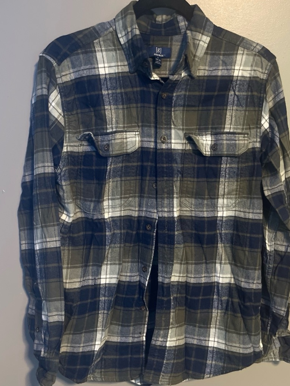 George Men's Navy, Olive & White Plaid Shirt